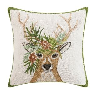 Floral Deer Wool Hook Pillow